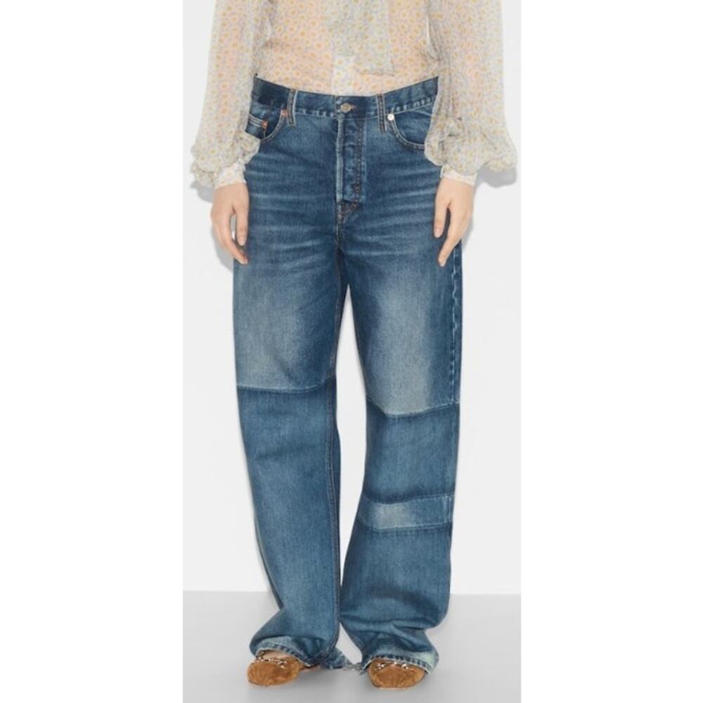 NWT Gucci Two Tone Denim Pant High Rise Button Fly Relaxed Jean Womens 23 / US 0